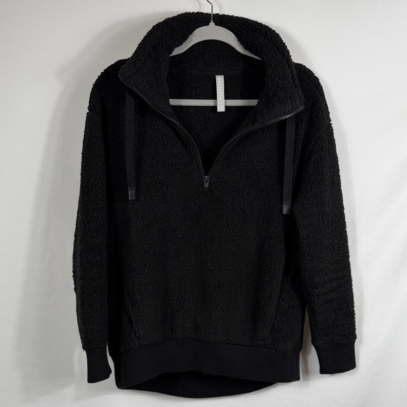 Athleta Sweaters - Athleta Tugga‎ Sherpa Black 1/4 Zip-Up Sweater Shacket. Womens Small. Pockets